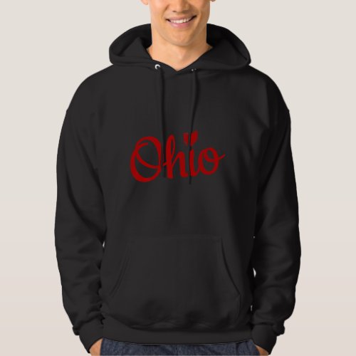 Cute Ohio Red Script OH Map Love Home Buckeye Stat Hoodie