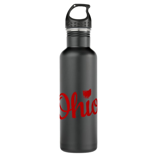 Cute Ohio Red Script OH Map Love Home Buckeye Stat Stainless Steel Water Bottle (Front)