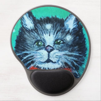 Cute Oil Painting Cat with Bird Christmas Greeting Gel Mouse Pad