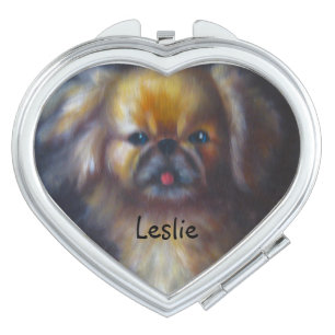 Cute Oil Painting Dog Monogram Compact Mirror
