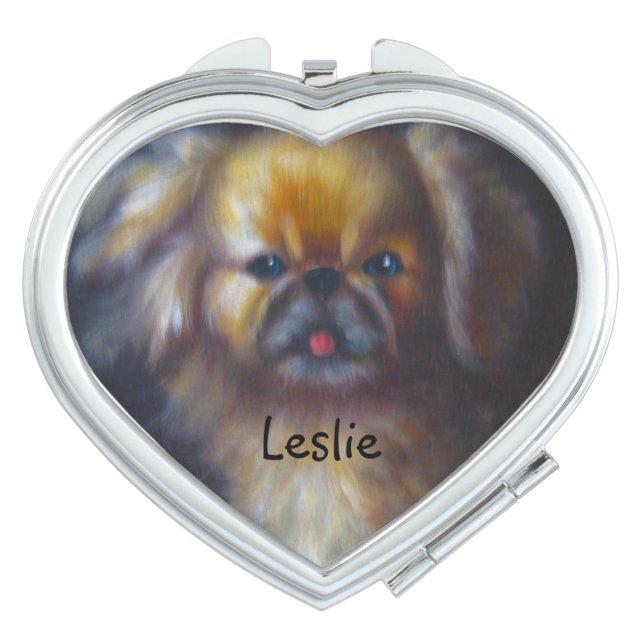 Cute Oil Painting Dog Monogram Compact Mirror (Front)
