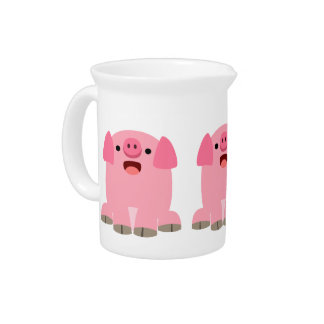Cute Oinking Cartoon Pig Beverage Pitcher