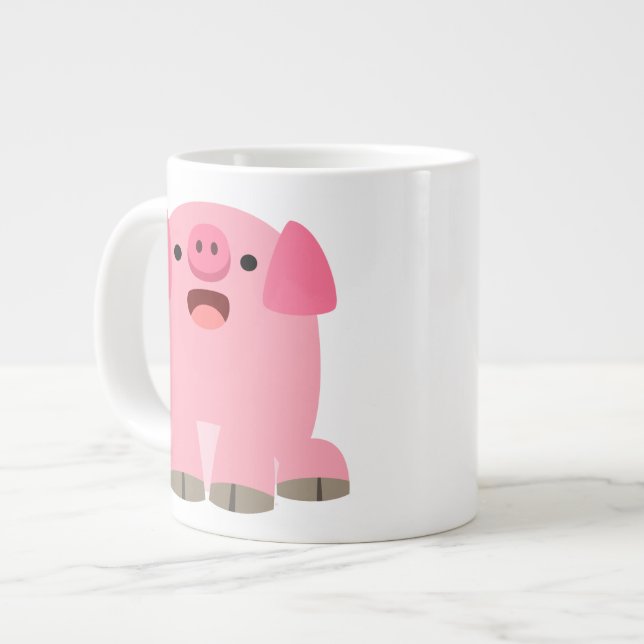 Cute Oinking Cartoon Pig Large Coffee Mug (Front Left)