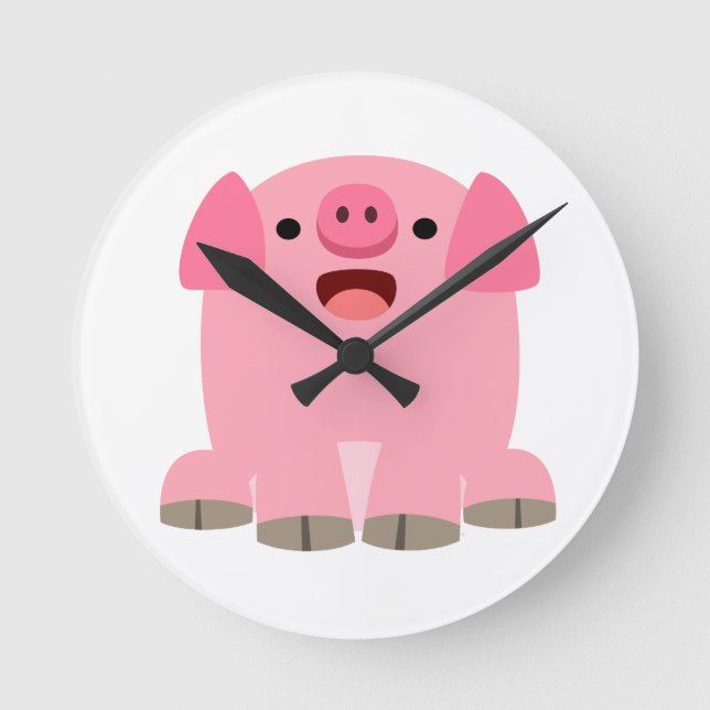 Cute Oinking Cartoon Pig Wall Clock (Front)