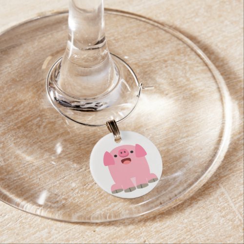 Cute Oinking Cartoon Pig Wine Glass Charm