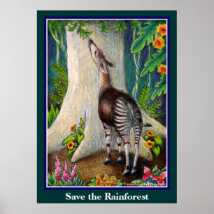 Cute Okapi Save the Rainforest Poster