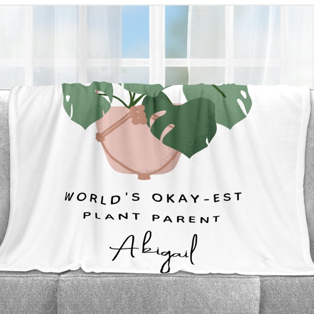 Cute Okay Plant Parent Personalized Fleece Blanket (Creator Uploaded)