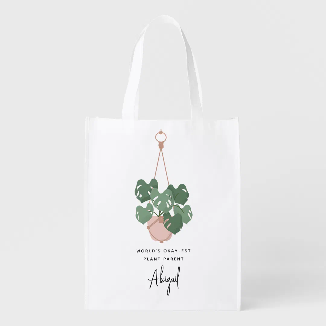 Cute Okay Plant Parent Personalized Grocery Bag (Front)