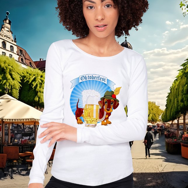 Cute Oktoberfest Beer Hound T-Shirt (Celebrate Oktoberfest with this cute tshirt featuring a dachshund with a frosty mug of beer.)
