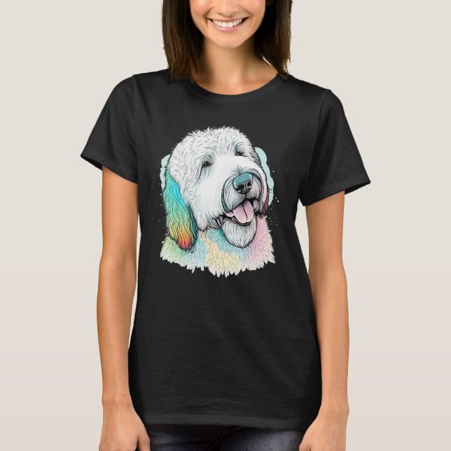 Cute Old English Sheepdog Dog on Bobtail T-Shirt (Front)