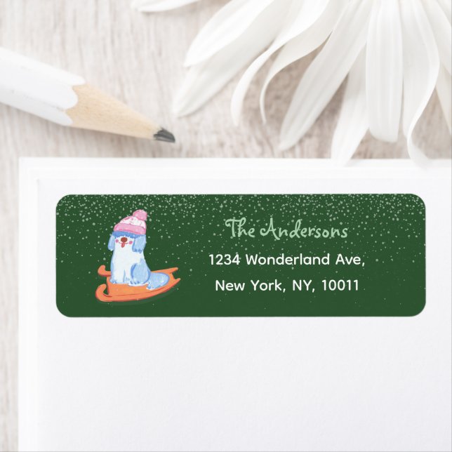 Cute Old English Sheepdog Green Return Address Label (Insitu)
