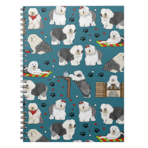 Cute Old English Sheepdog Pattern, Dog Lover Gift Notebook