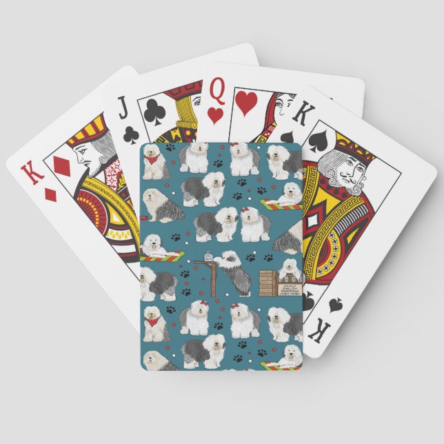 Cute Old English Sheepdog Pattern, Dog Lover Gift Poker Cards (Back)