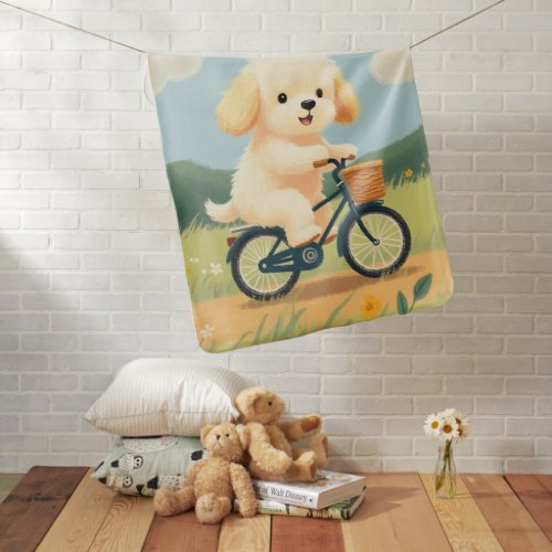 Cute Old English Sheepdog Puppy Bicycle Pastel Baby Blanket