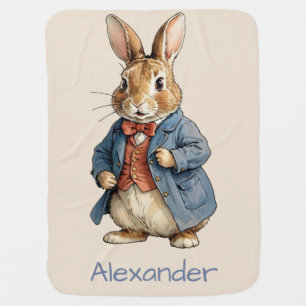 Cute Old Fashion Bunny Personalize Baby Blanket