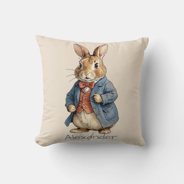 Cute Old Fashion Bunny Personalize Throw Pillow (Front)