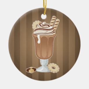Cute old fashioned chocolate milkshake design ceramic ornament