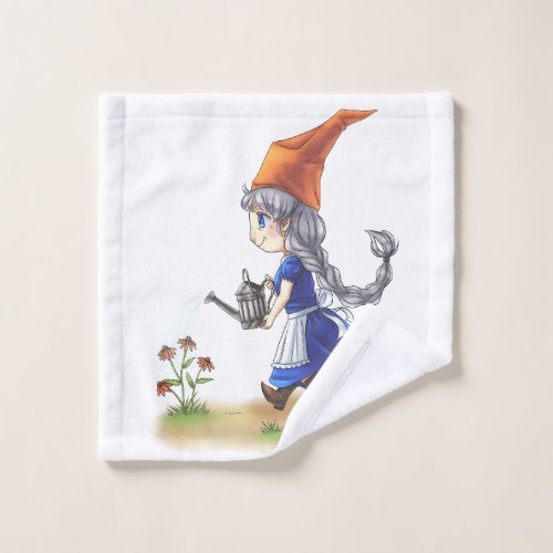 Cute Old Lady Gnome Watering Flowers Wash Cloth