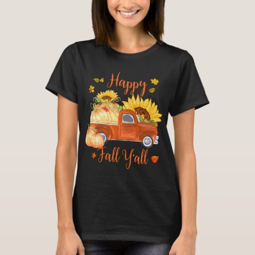 Cute Old Truck and Pumpkins Happy Fall Yall Thank T_Shirt
