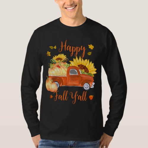 Cute Old Truck and Pumpkins Happy Fall Yall Thank T_Shirt