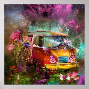 Cute old very rusty Combi van flowers hippy time  Poster