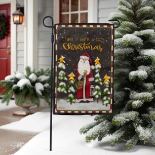 Cute Old World Santa Christmas Trees Garden Flag