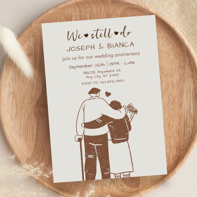 Cute older couple illustration wedding anniversary invitation (Creator Uploaded)