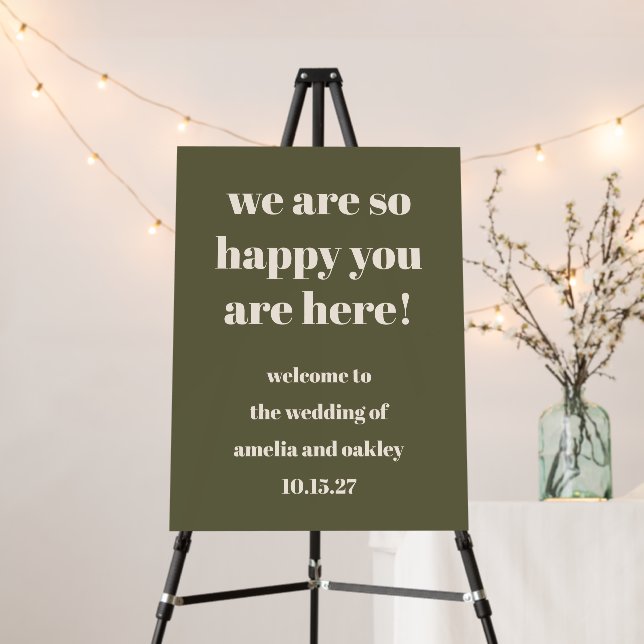 Cute Olive Fall Retro Custom Wedding Welcome Sign (In Situ (Stand))