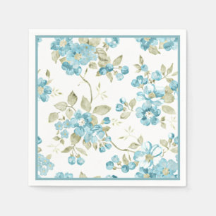 Cute Olive Green Aqua Turquoise Floral Watercolor Paper Napkins