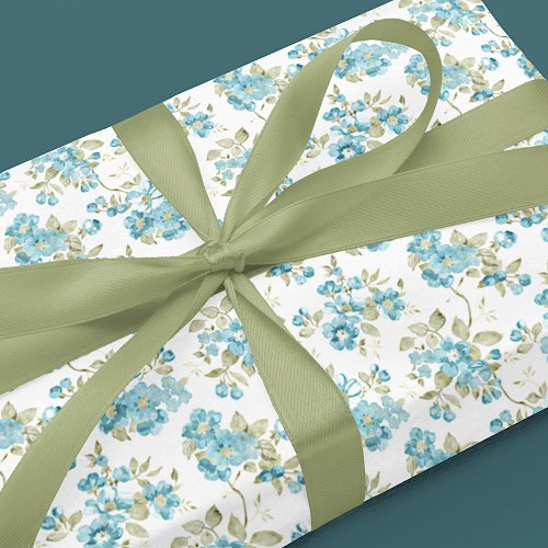 Cute Olive Green Aqua Turquoise Floral Watercolor Wrapping Paper