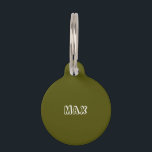 Cute olive green custom Name info modern dog cat Pet ID Tag<br><div class="desc">Customize,  personalize olive moss green and white dog cat Name,  info Pet ID tag.
you can customize the front side: with the name or initial letter
and the back: with name,  phone,  address,  Pet Insurance ID number,  or any important information about your pet.</div>