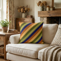 Cute Olive Sage Navy Stripes Big Throw Pillow