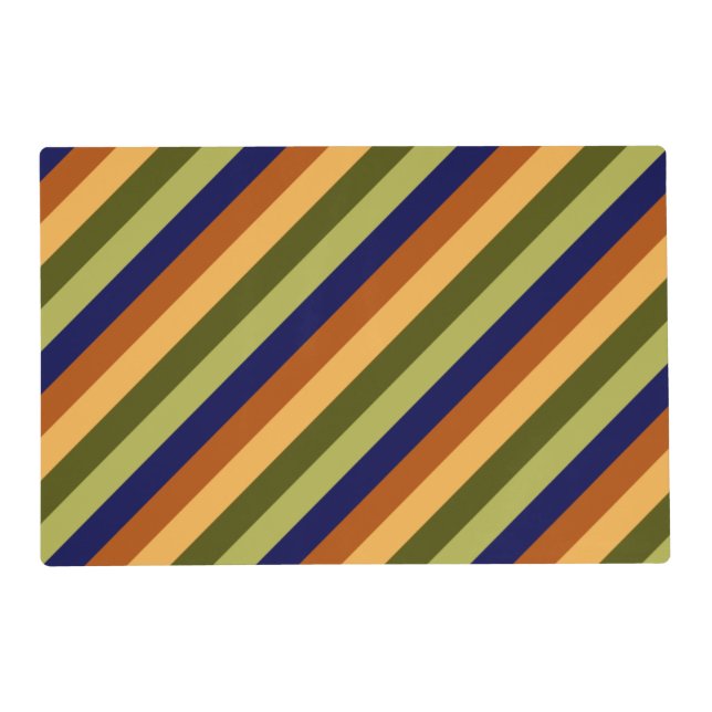 Cute Olive Sage Navy Stripes Laminated Placemat (Front)