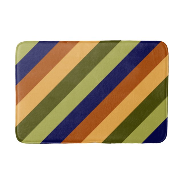Cute Olive Sage Navy Stripes Medium Bath Mat (Front)