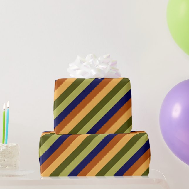 Cute Olive Sage Navy Stripes Wrapping Paper (Party Gifts)