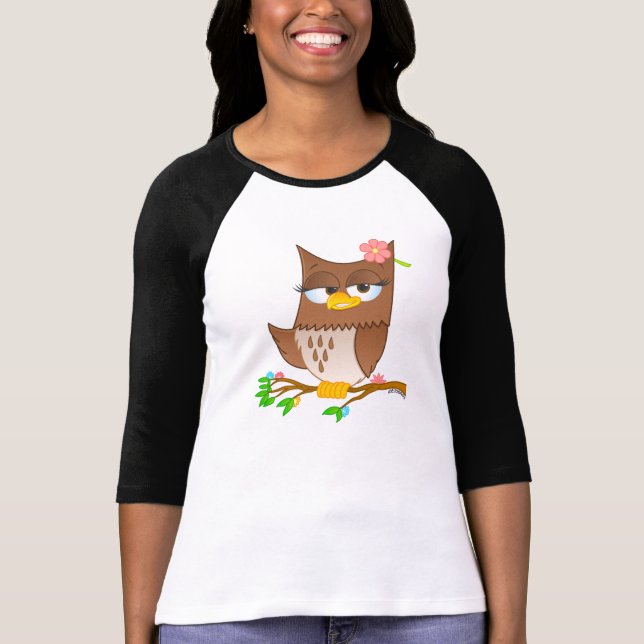 Cute Olivia VonHoot Cartoon on Women's Raglan T-Shirt (Front)