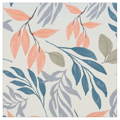 Cute Ombre Blue Orange Foliage Watercolor Paint Fabric