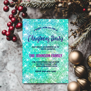 Cute ombre green faux glitter Christmas Invitation
