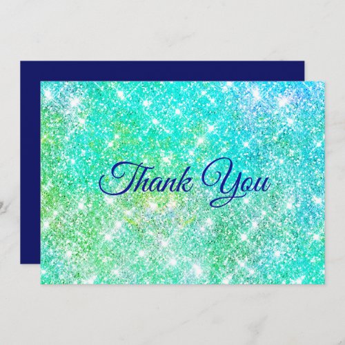 Cute ombre green faux glitter thank you card