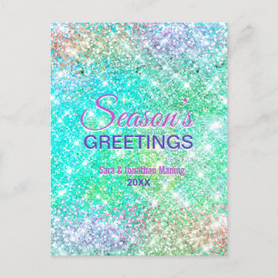 Cute ombre green glitter Christmas new year Postcard