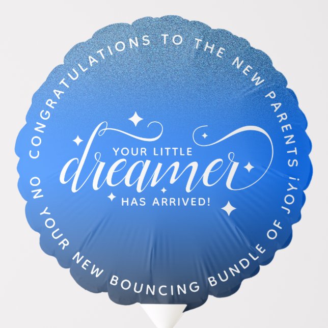 Cute Ombre Midnight Blue Starry Little Dreamer Balloon (Front)