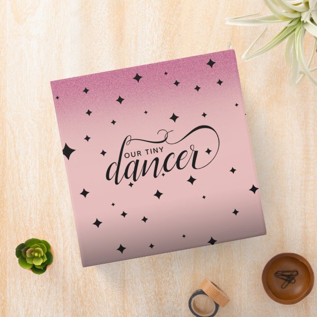 Cute Ombre Pink Glitter Starry Tiny Dancer 3 Ring Binder (In Situ)