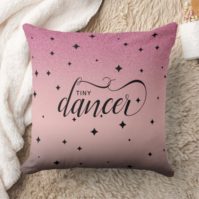 Cute Ombre Pink Glitter Starry Tiny Dancer Throw Pillow (Blanket)