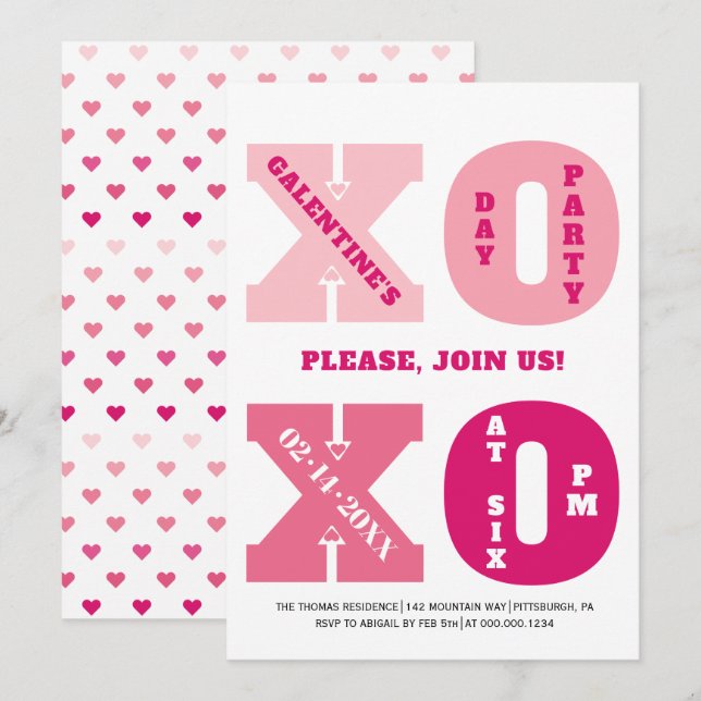 Cute ombre pink HOHO Galentine's Day party Invitation (Front/Back)