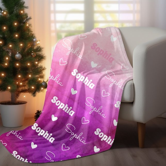 Cute ombre pink repeating name personalized  fleece blanket (Creator Uploaded)