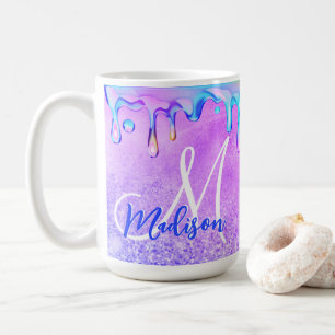 Cute ombre purple pink glitter unicorn monogram no coffee mug