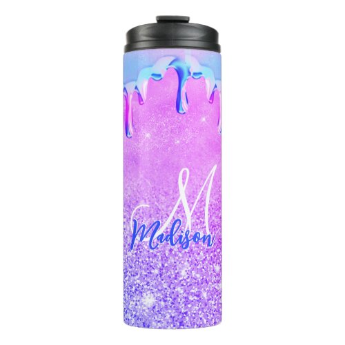 Cute ombre purple pink glitter unicorn monogram no thermal tumbler