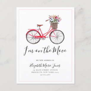 Cute On the Move Floral Bicycle New Address Moving Announcement Postcard