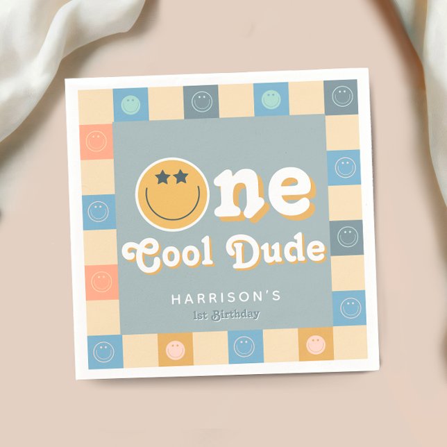 Cute One Cool Dude Boys 1st Birthday  Napkins (Creator Uploaded)