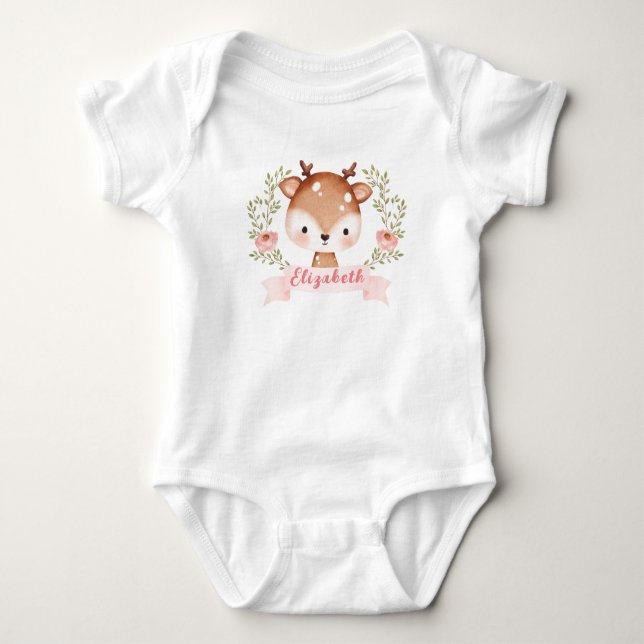 Cute ONE Deer First Birthday Baby Bodysuit (Front)